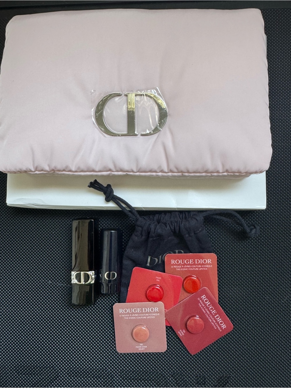 Dior Pink Quilted Cosmetic Pouch with Lipstick bundle